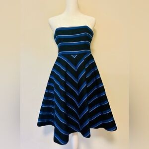 Halston Heritage Black and Blue Strapless Dress